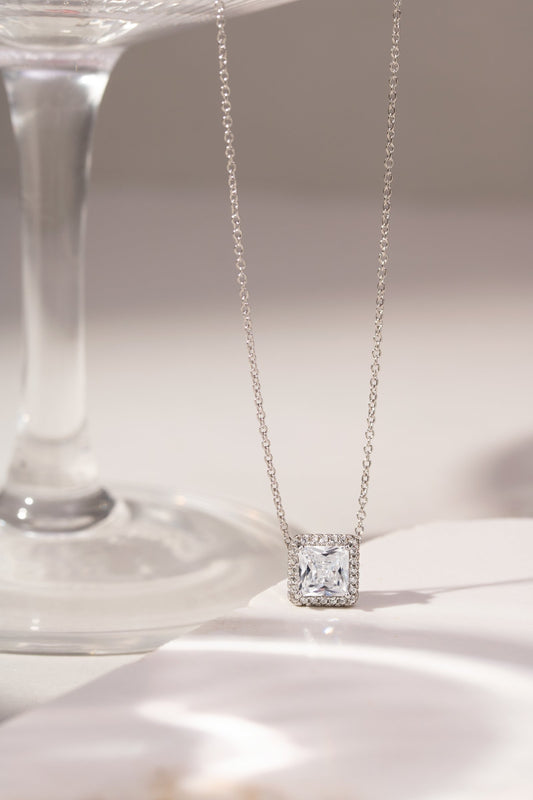COLAR PRATA 925 ZIRCONIA BC QUADRADA 7MM CRAV. 073908