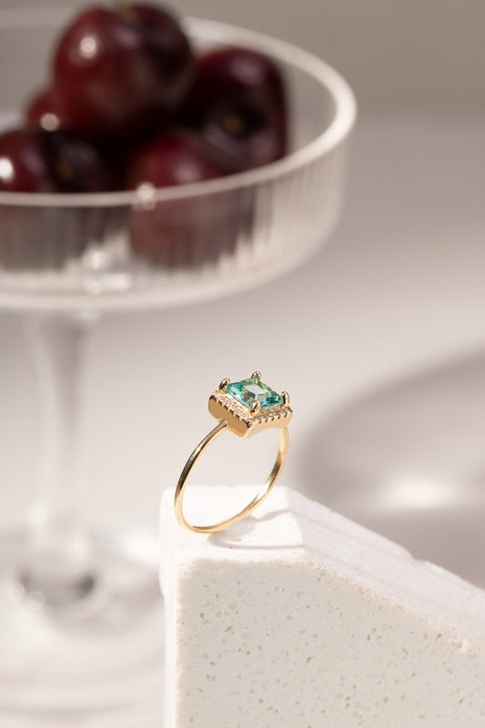 ANEL CRISTAL PARAIBA ZIRC BRANCA QUADRADO CRAVEJADO SP144677