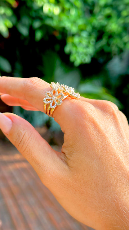 ANEL ZIRCONIA BRANCA FLORES CRAVEJADAS 3 EM 1 SP 143880