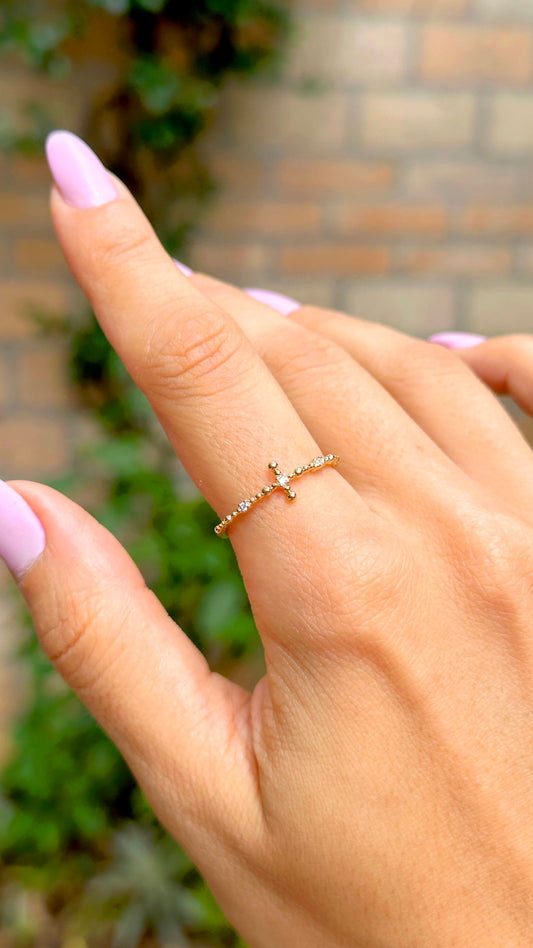 ANEL ZIRCONIA CRUZ CRAVEJADA COM BOLINHAS 20 SP143562