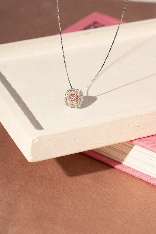 COLAR PRATA 925 FANCY PINK KUNZITA ZIRCONIA BRANCA SP74862
