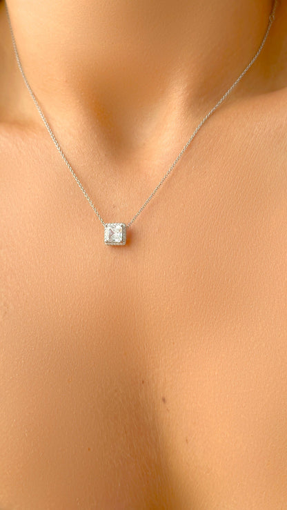 COLAR PRATA 925 ZIRCONIA BC QUADRADA 7MM CRAV. 073908